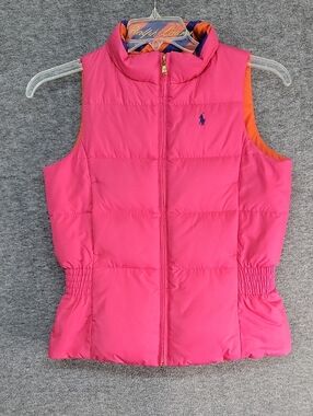 Ralph Lauren Reversible Vest Pink/Orange Youth Sz. L(10-12) Mock Collar Full Zip